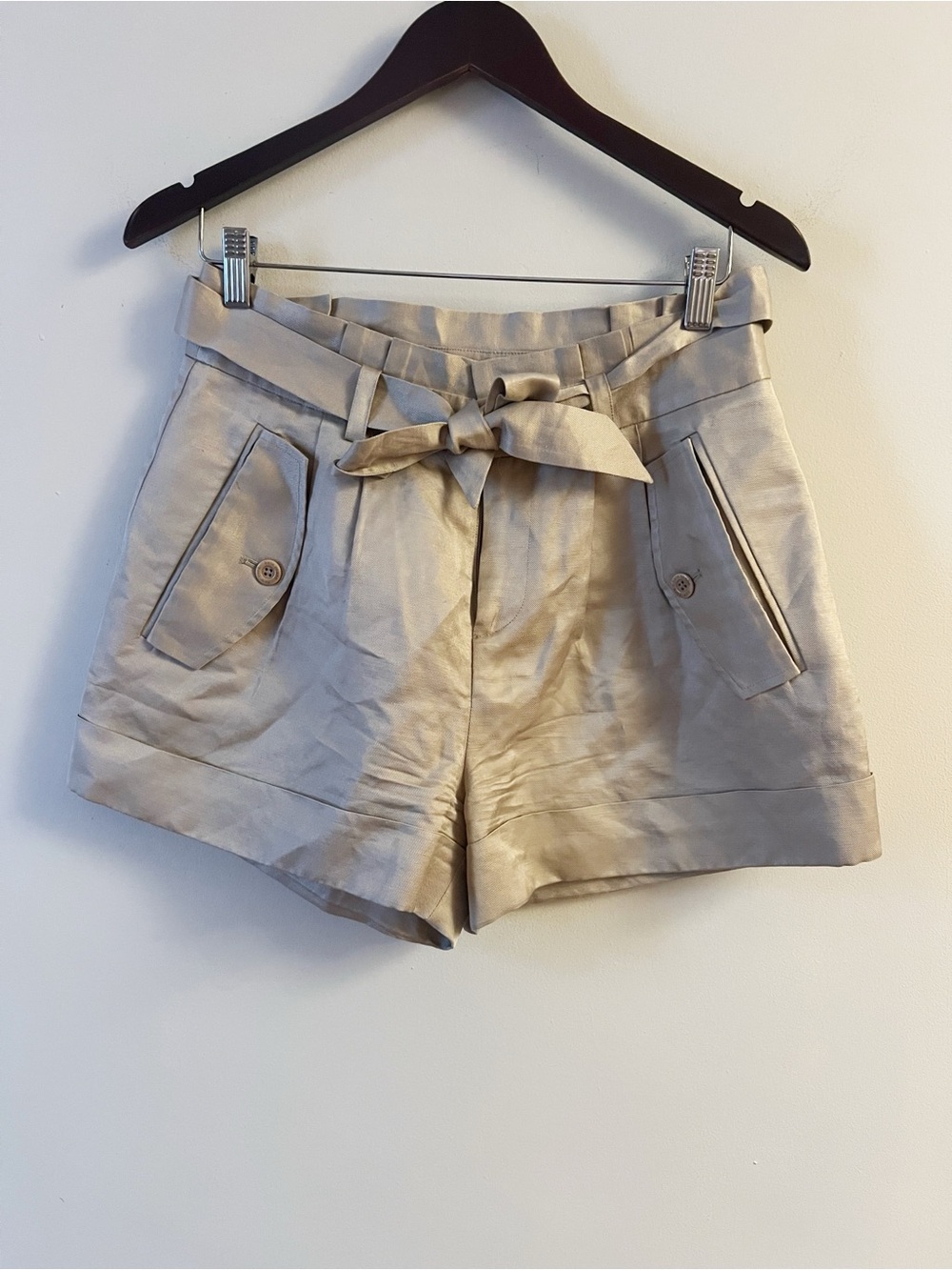 Kate Spade New York Paperbag Waist Belted Shorts Beige Size 6